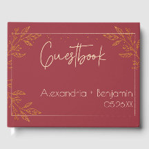 Libro de invitados de boda floral elegante rubí y 