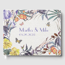 Libro de invitados de boda floral mariposa