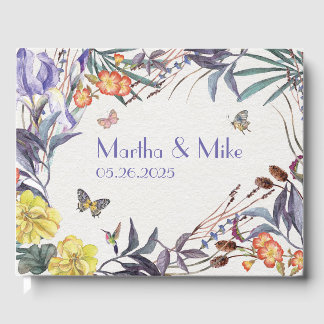 Libro de invitados de boda floral mariposa
