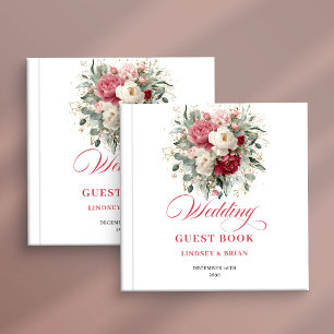 Libro de invitados de boda floral rojo clásico boh
