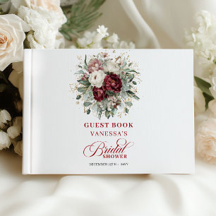 Libro de Invitados de Boda Floral Rojo Intenso Pre