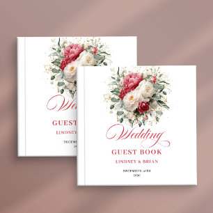 Libro de invitados de boda floral rojo rústico chi