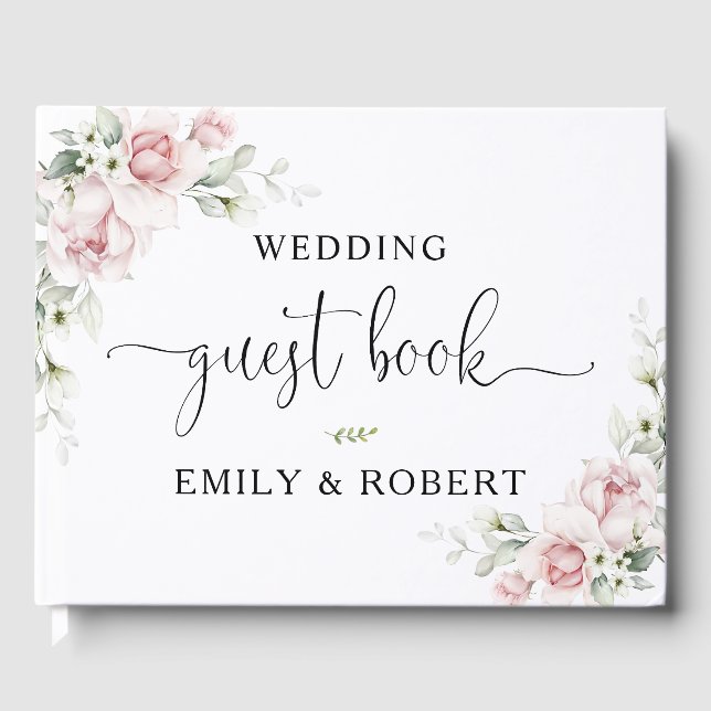 Libro de invitados de boda floral rosa suave (Anverso)