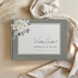 Libro de invitados de boda floral verde oliva eleg