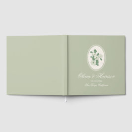 Libro de invitados de boda floral verde salvia