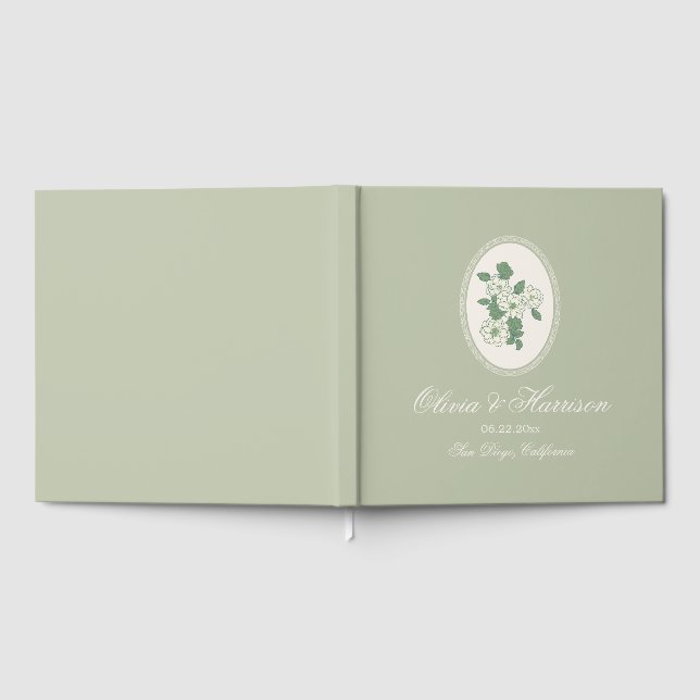 Libro de invitados de boda floral verde salvia (Lleno)