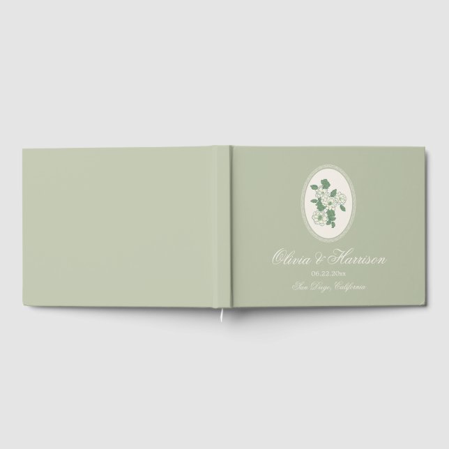 Libro de invitados de boda floral verde salvia (Lleno)