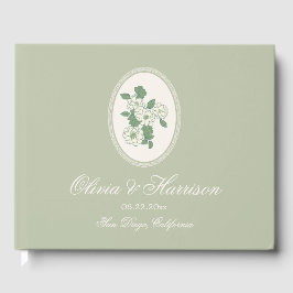 Libro de invitados de boda floral verde salvia