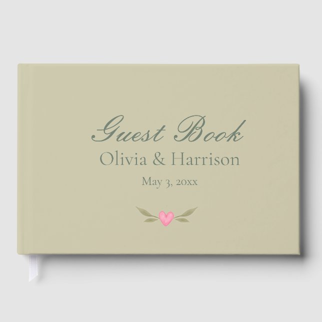 Libro de invitados de boda floral verde salvia ele (Anverso)