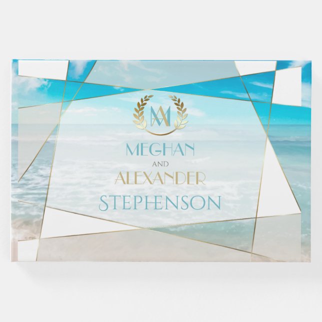 Libro de invitados de boda | Geométrico monograma  (Anverso)