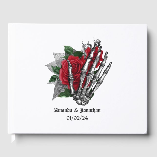 Libro de invitados de Boda gótico floral rojo (Anverso)