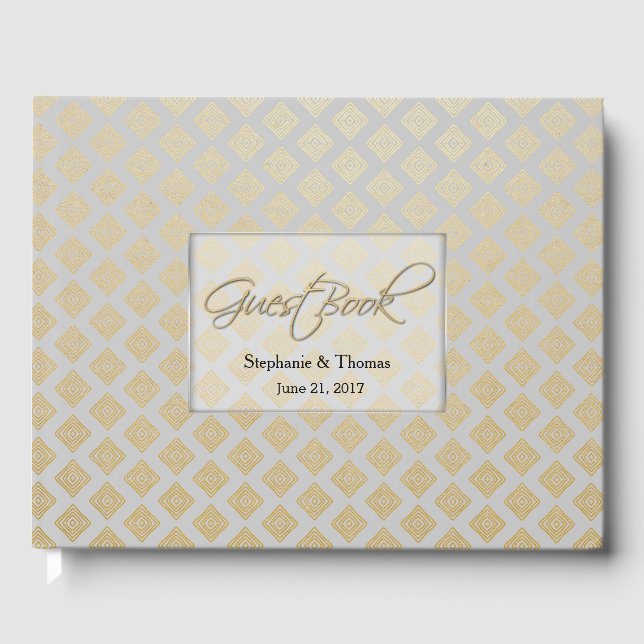 Libro de invitados de Boda gris y oro moderno (Anverso)