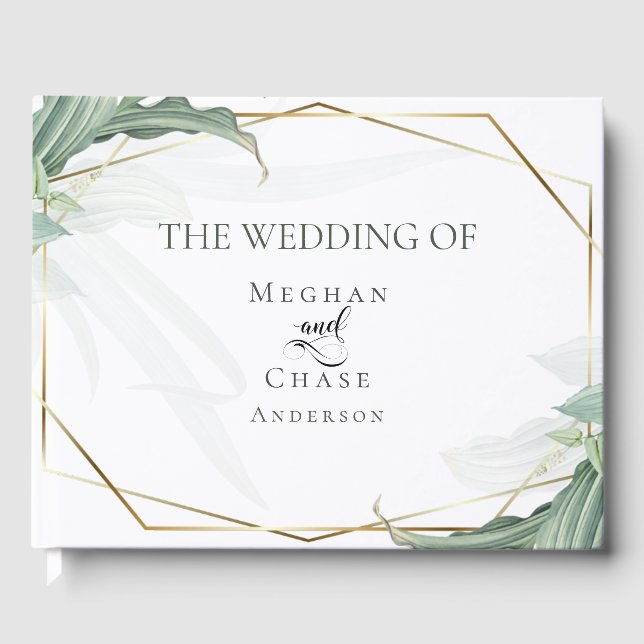 Libro de invitados de boda | Hojas tropicales eleg (Anverso)