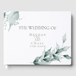 Libro de invitados de boda | Jade verde gris botán