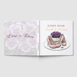 Libro de invitados de boda lésbica de flores viole