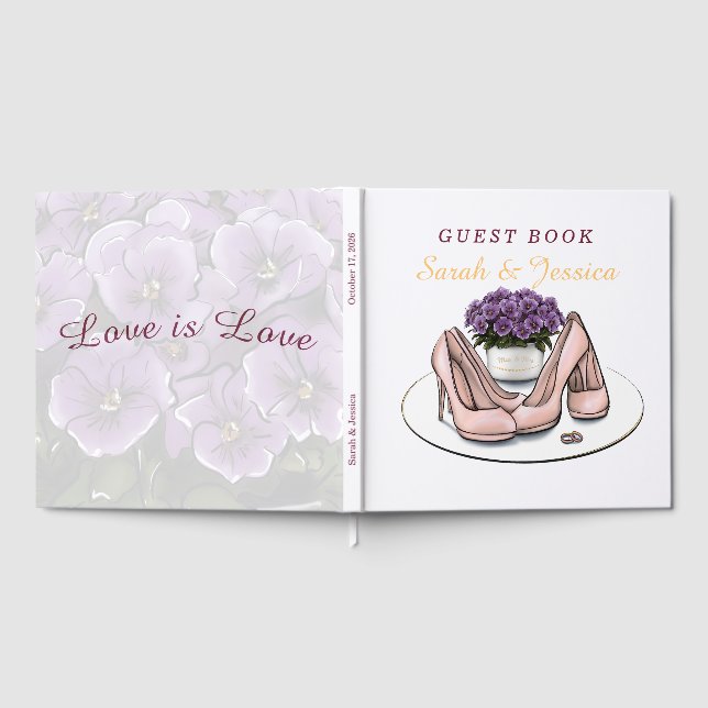 Libro de invitados de boda lésbica de flores viole (Lleno)