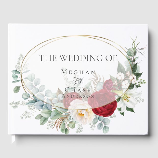 Libro de invitados de boda | Marfil Burgundy Peony (Anverso)