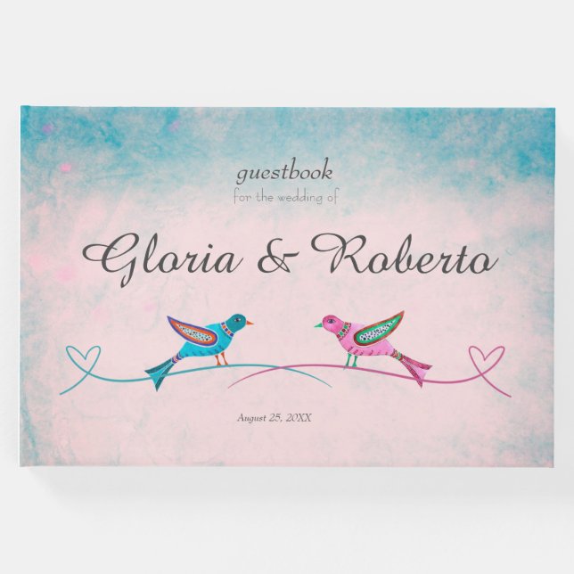 Libro de invitados de Boda Mexicano Blue Pink Love (Anverso)