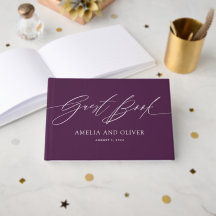 Libro de invitados de boda minimalista púrpura