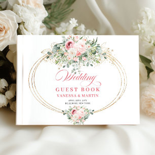 Libro de invitados de boda minimalista rosa y dora