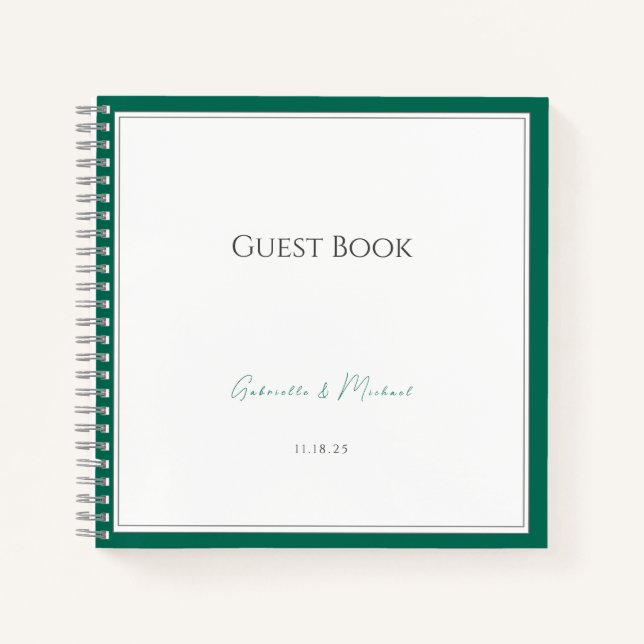 Libro de invitados de Boda Minimalista verde esmer (Anverso)