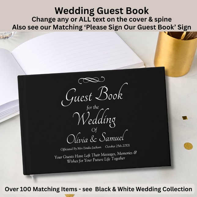 Libro de invitados de boda negro blanco pergamino  (Subido por el creador)