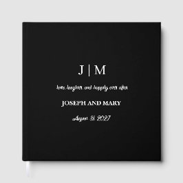 Libro de invitados de boda negro con texto persona