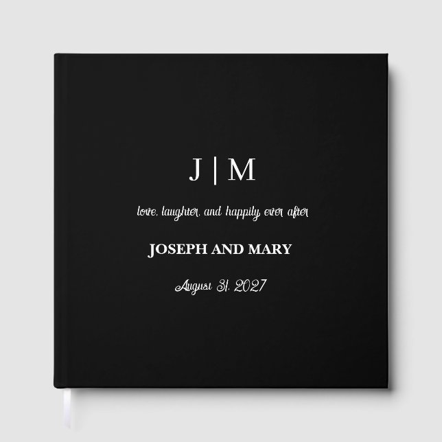 Libro de invitados de boda negro con texto persona (Anverso)