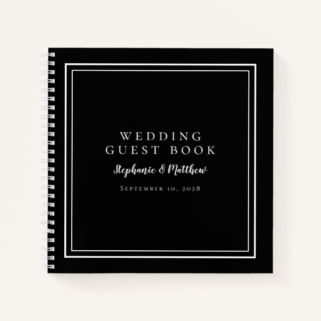 Libro de invitados de boda negro moderno y sencill (Anverso)