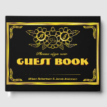 Libro de invitados de Boda negro y dorado
