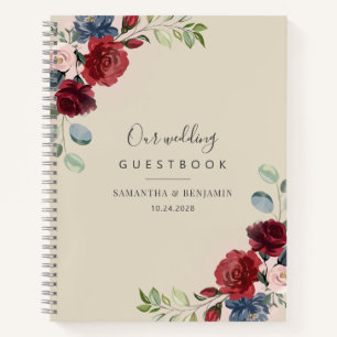 Libro de invitados de boda otoñal borgoña floral
