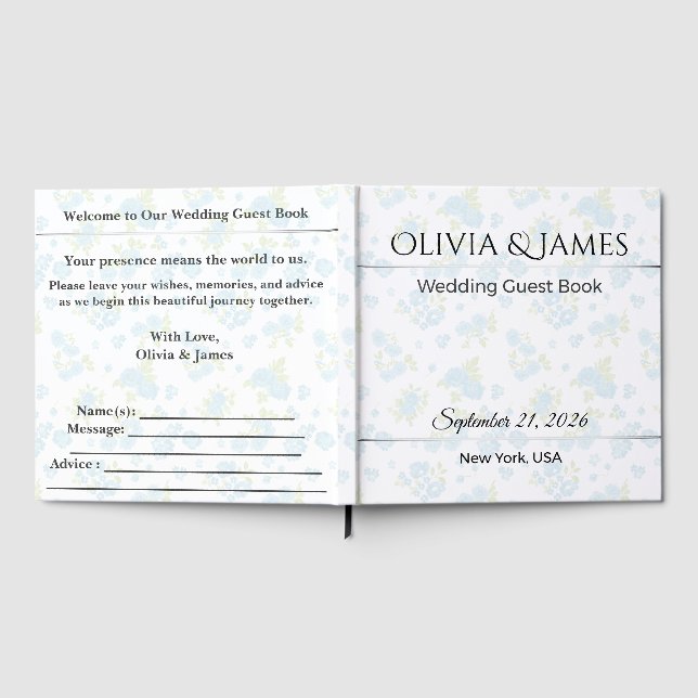 Libro de Invitados de Boda Personalizado | Azul Po (Lleno)