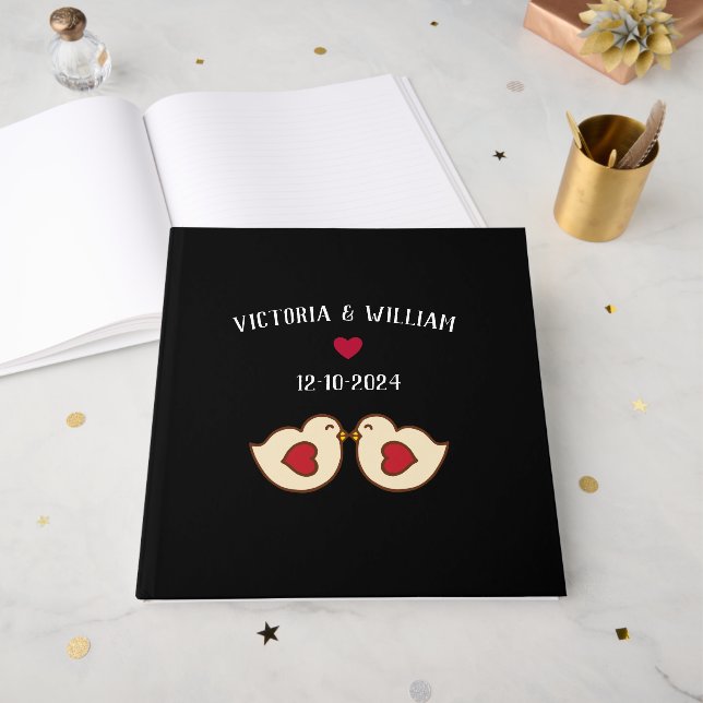 Libro de invitados de boda personalizado de pájaro (Anverso Abierto)
