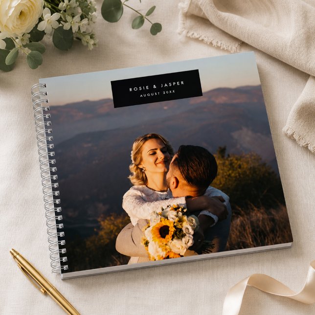 Libro de invitados de boda | Regalo de cuaderno de (Custom photo wedding guest book with names and date for reception messages and memories)