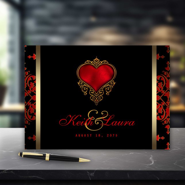 Libro de invitados de boda rojo negro y oro (Elegant red black and gold wedding and event guestbook. )