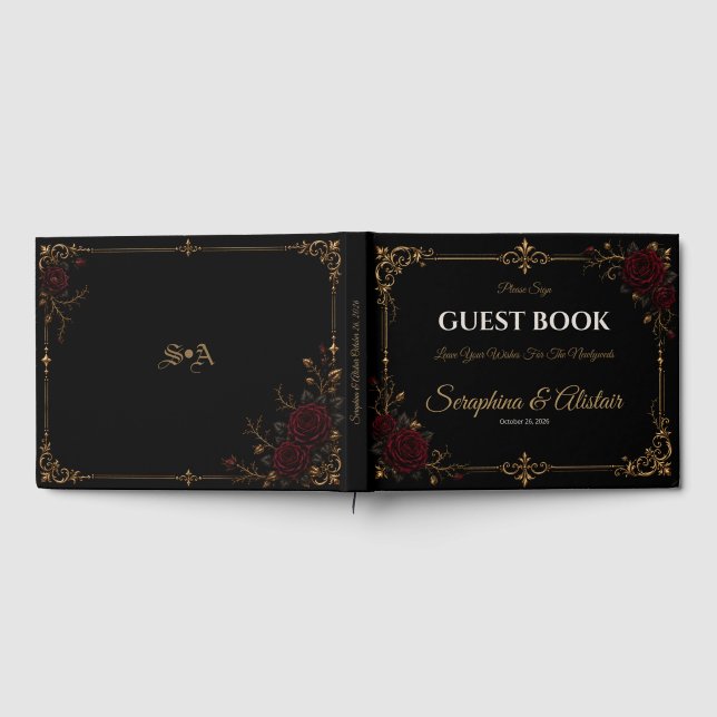 Libro de invitados de boda romántico oscuro gótico (Lleno)
