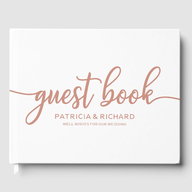 Libro de invitados de boda rosa dorado chic caligr (Anverso)
