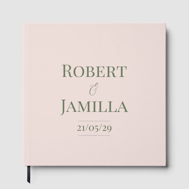 Libro de invitados de boda rosa pálido y verde opa (Anverso)