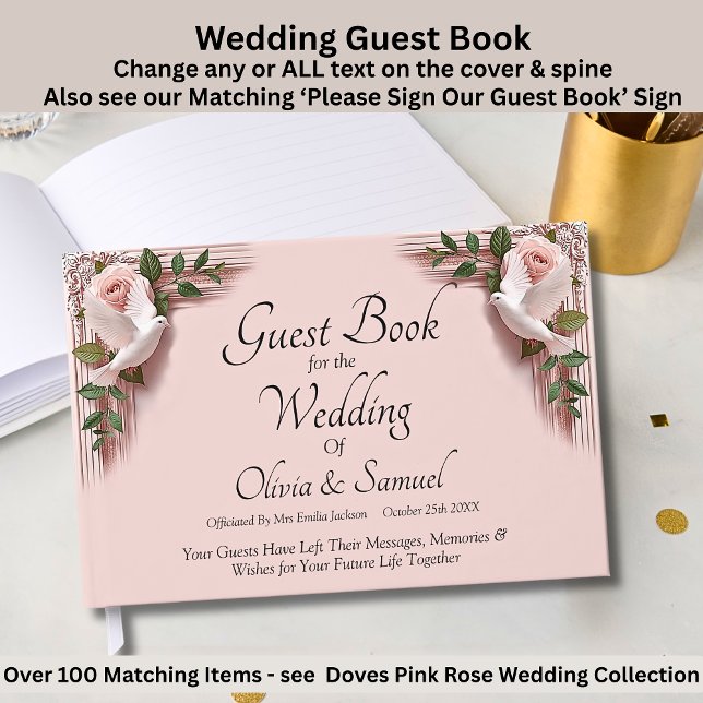Libro de invitados de boda Rosas rosadas y palomas (Subido por el creador)
