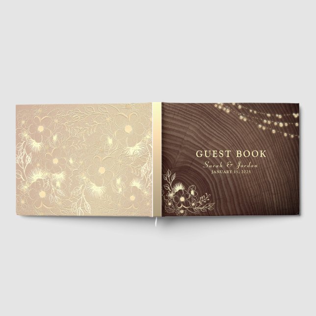 Libro de invitados de Boda Rustic String Lights (Lleno)