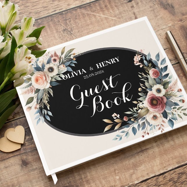 Libro de invitados de boda rústica floral elegante (Elegant Floral Rustic Wedding Guest Book)