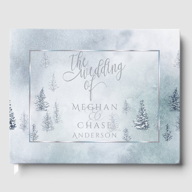 Libro de invitados de boda | Silver Blue Winter Wo (Anverso)