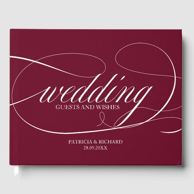 Libro de invitados de boda Simple Elegante Burdeos (Anverso)