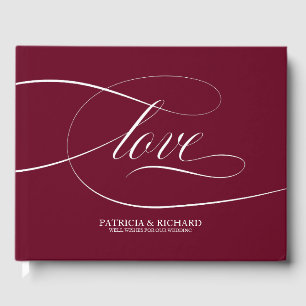 Libro de invitados de boda Simple Elegante Burdeos