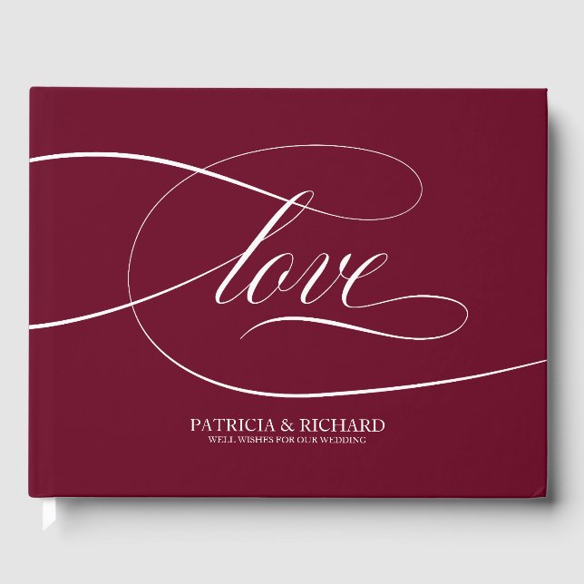 Libro de invitados de boda Simple Elegante Burdeos (Anverso)