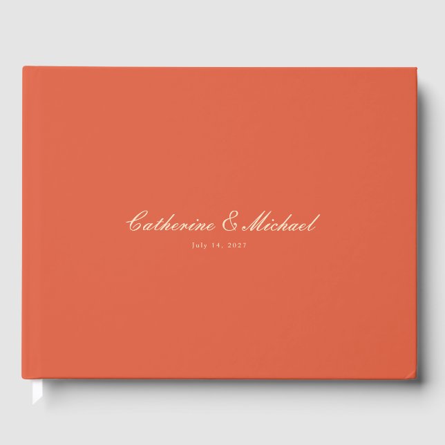 Libro de invitados de boda Simple Script Sunset Or (Anverso)