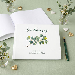 Libro de invitados de boda verde con rama de eucal