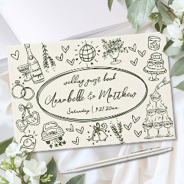 Libro de invitados de boda vintage verde dibujado