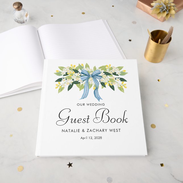 Libro de invitados de bodas de flores costeras y l (Anverso Abierto)