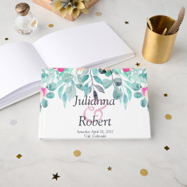 Libro de invitados de bodas florales de acuarela d